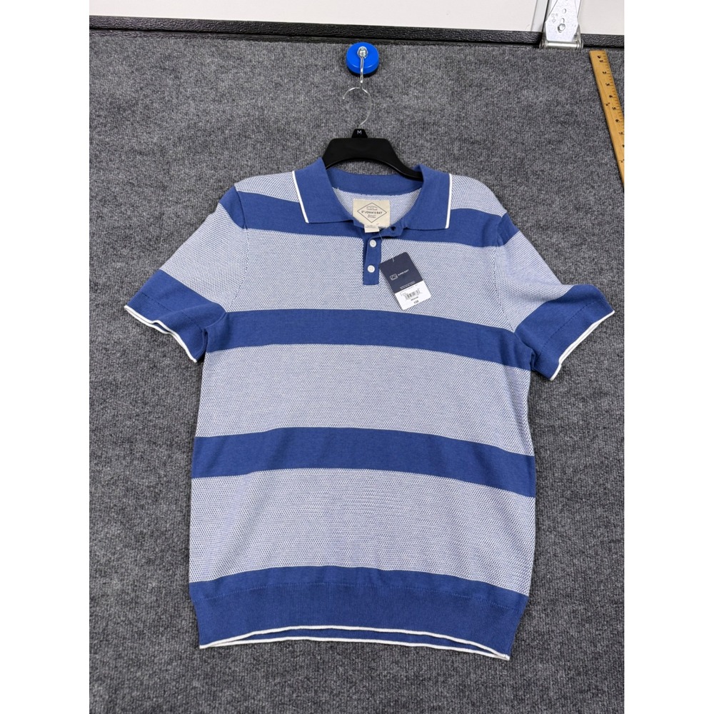 St Johns Bay Mens Super Soft Striped Polo Shirt True Navy Blue White Medium NWT